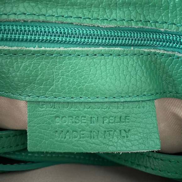 Genuine Leather Italian Green Clutch Bag with Loop Handle - Picture 3 of 5